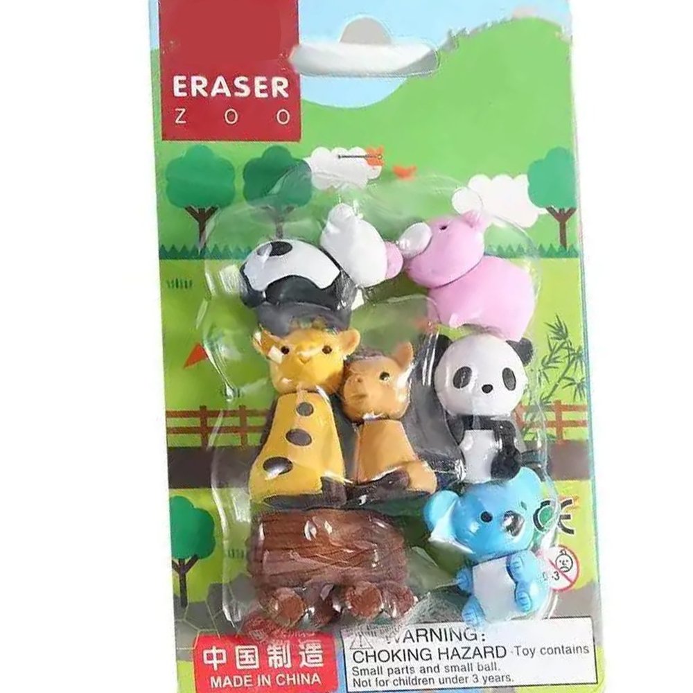 Zoo Animal Theme with Colorful Erasers for School Kids